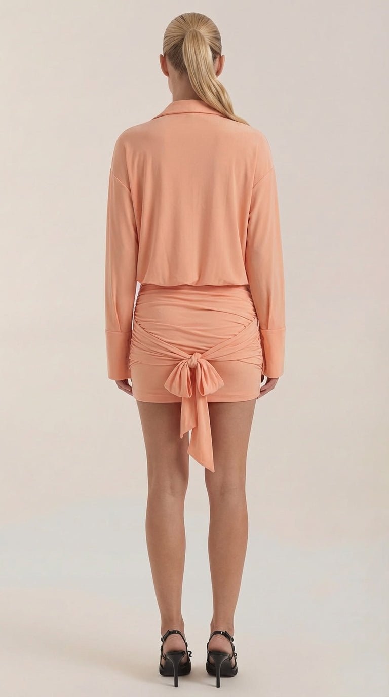Vestido Mini Camisa Polly com Gola Gerafftes