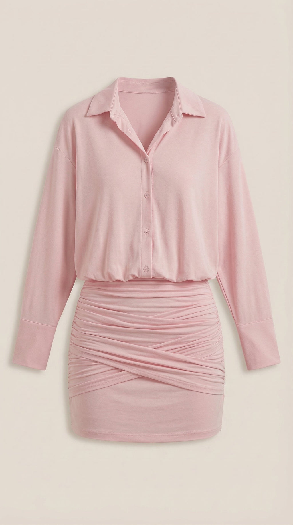 Vestido Mini Camisa Polly com Gola Gerafftes