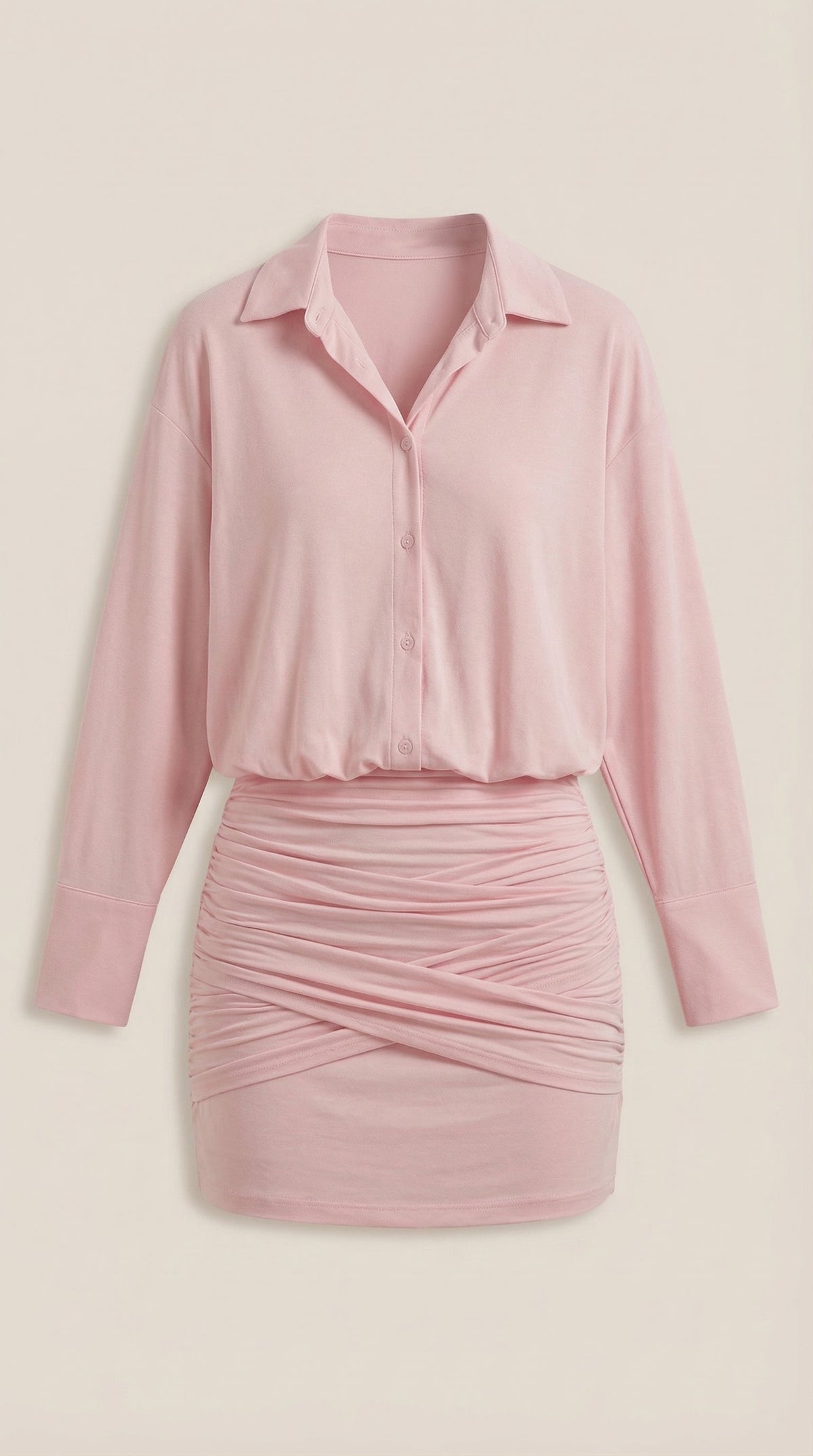 Vestido Mini Camisa Polly com Gola Gerafftes