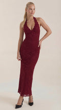 Vestido largo de encaje Halter Roxanne