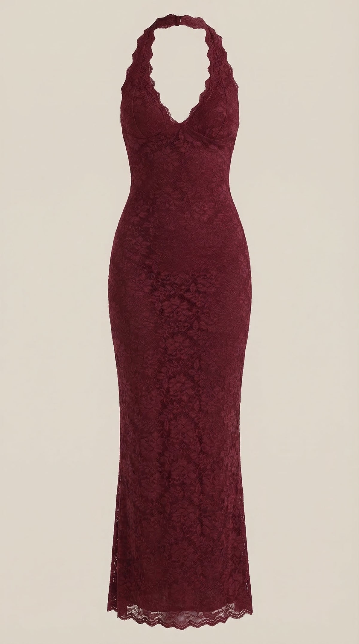 Vestido largo de encaje Halter Roxanne