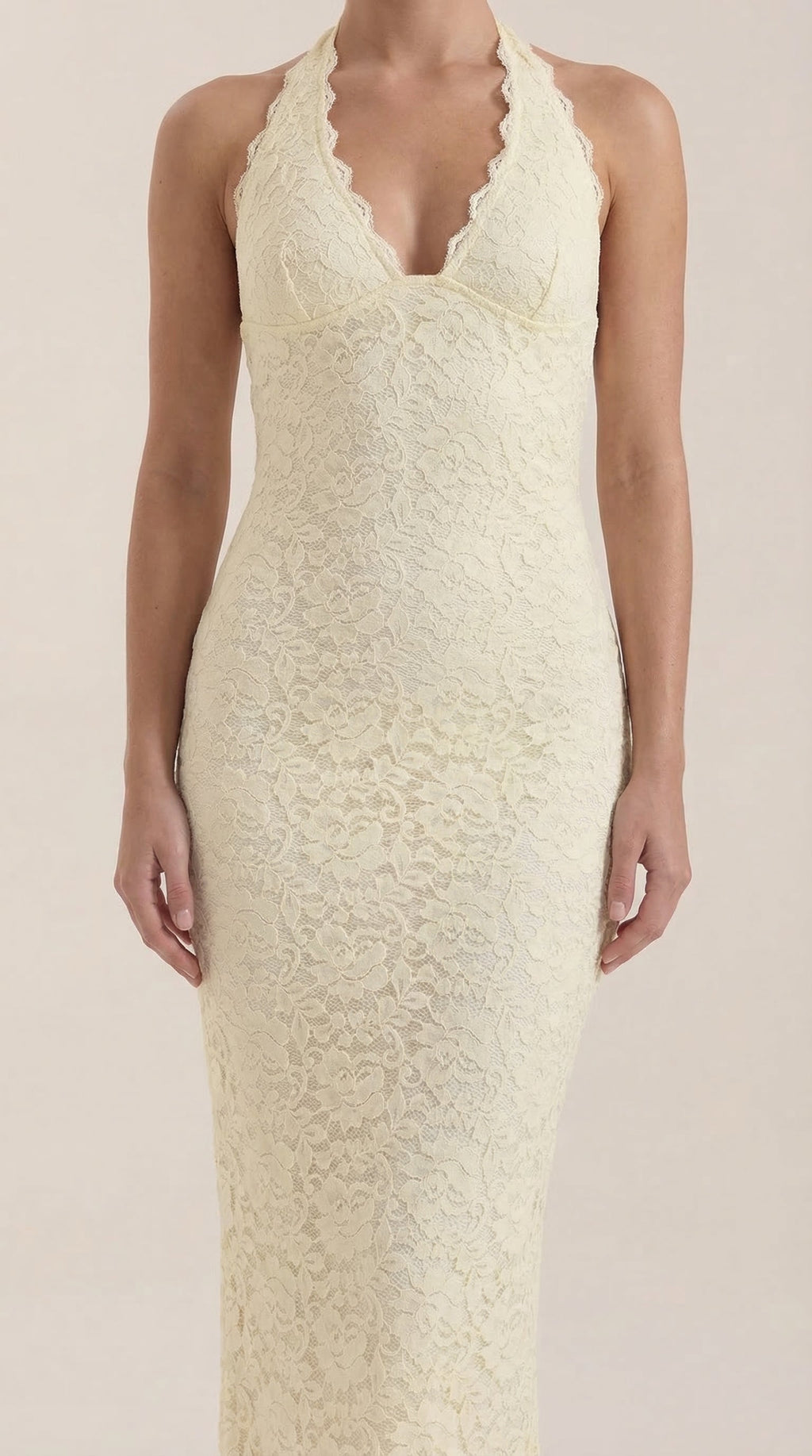 Vestido largo de encaje Halter Roxanne