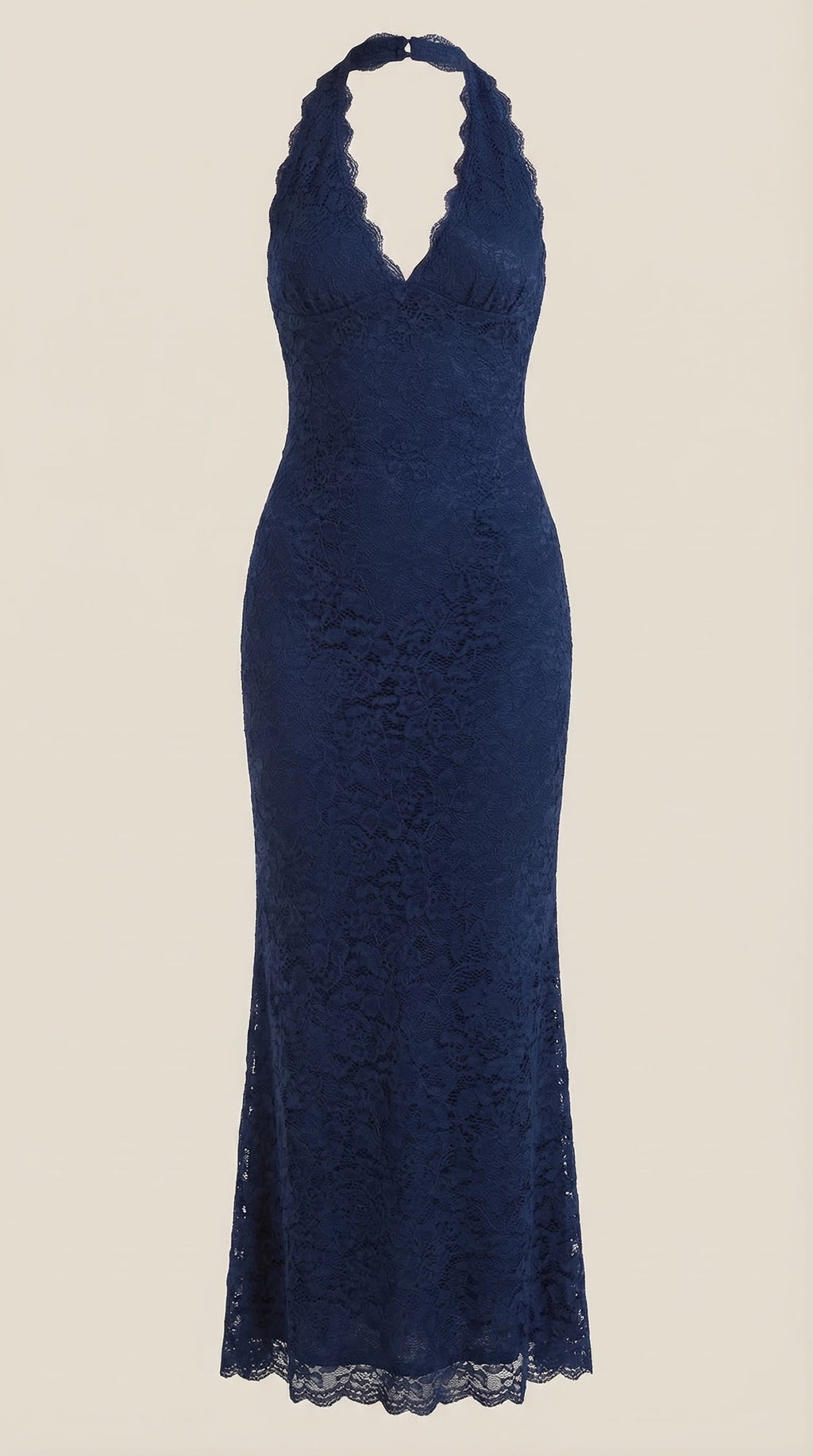 Vestido largo de encaje Halter Roxanne