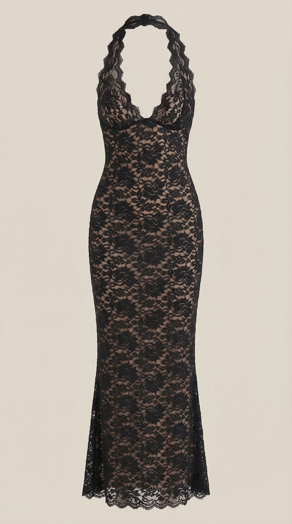 Vestido largo de encaje Halter Roxanne